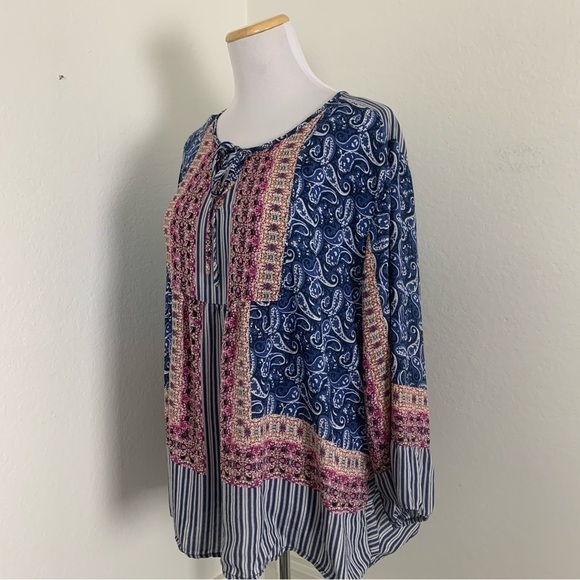 Grand & Greene Peasant Top Boho Mixed Print Size 1X - Picture 8 of 16